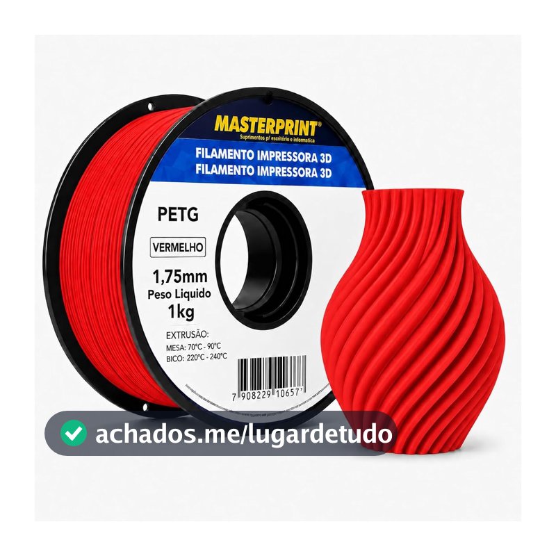 Filamento 3D PETG Vermelho 1.75mm 1KG Masterprint Para Impressora 3D