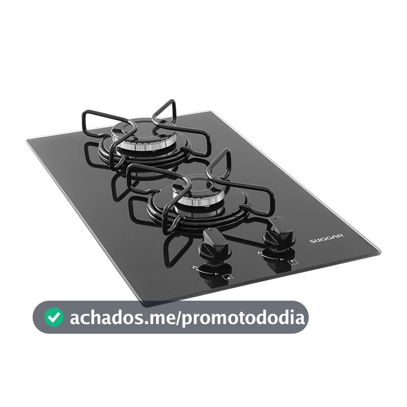 SUGGAR COOKTOP A GÁS VIDRO PRETO 2 QUEIMADORES ESMALTADOS DIFERENTES TAMANHOS FG2002AVP