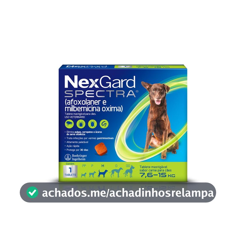 NexGard Spectra Antipulgas e Vermífugo para Cães de 7,6 a 15 kg - 1 Tablete Mastigável