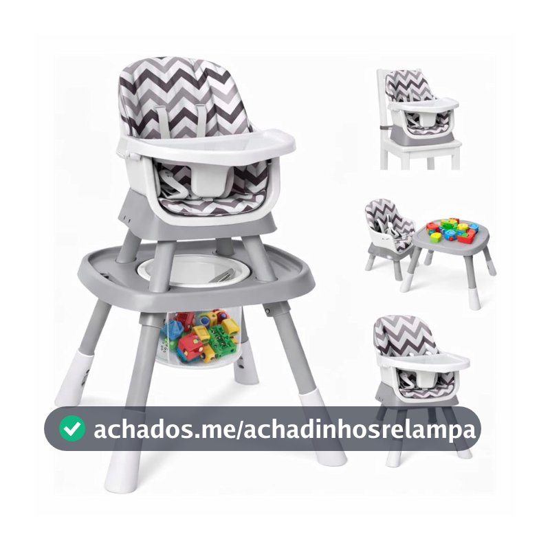 Cadeira de Alimentação Multifuncional Luppa 12 em 1 com Cinto de Segurança e Mesa Lego e Estudo (Cinza Rajado)