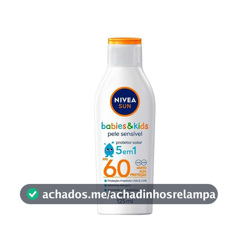 NIVEA SUN Protetor Solar Kids & Babies Pele Sensível FPS 60 125ml - Infantil, muito alta proteção UVA/UVB, minimiza o surgimento de alergias, muito resistente à água com proteção imediata
