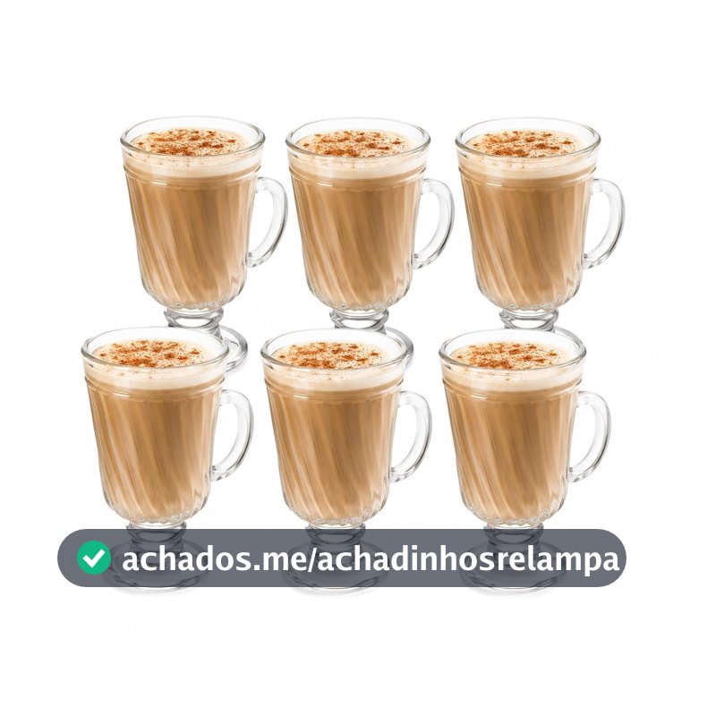 Conjunto de Canecas Premium Em Vidro 270ml Com Alça – Kit 6 Peças para Café Cappuccino Chá E Bebidas Quentes Ou Frias