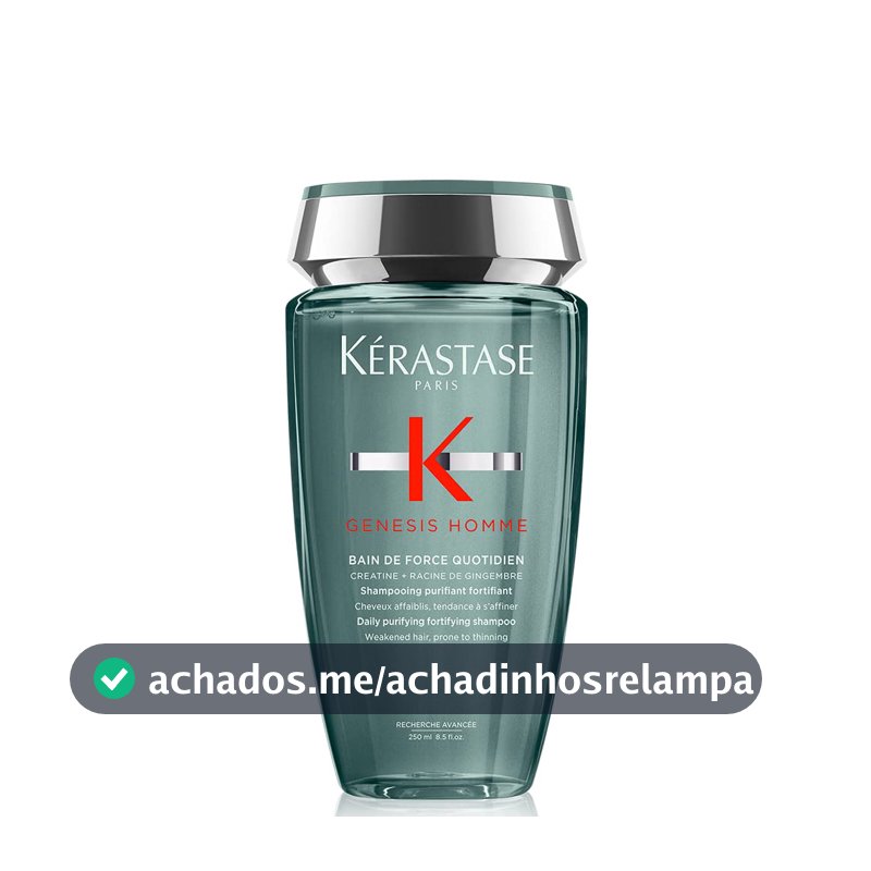 Kérastase Shampoo Genesis Homme Bain de Force Quotidien, Cabelos com queda, Prevenção da queda, Creatina, Raiz de gengibre, 250 ml