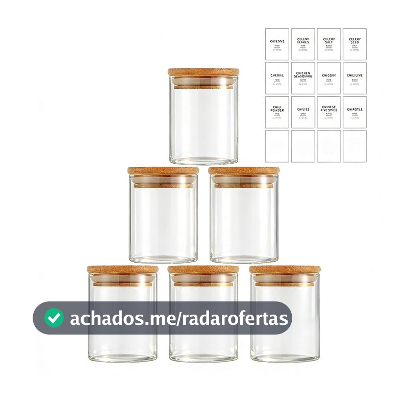 Potes Herméticos de Vidro com Tampa de Bambu - Kit 6 Unidades 200ml para Temperos, Grãos, Café e Organização de Cozinha