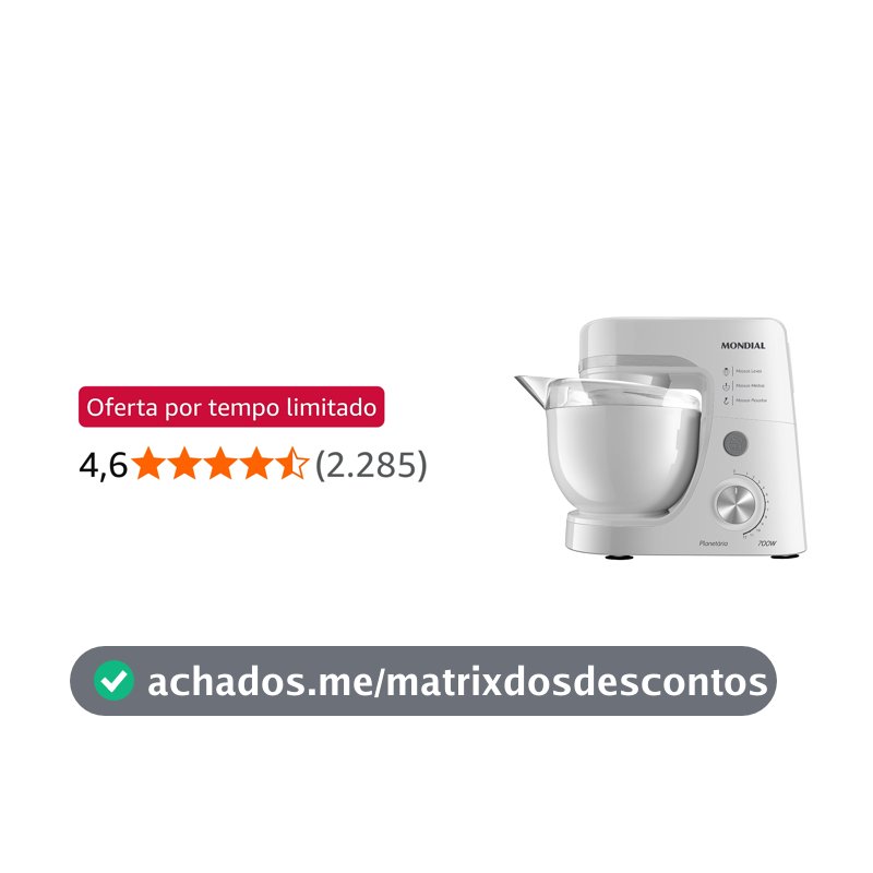 Batedeira Planetária, Mondial, Branco, 700W, 220V - BP-03-W