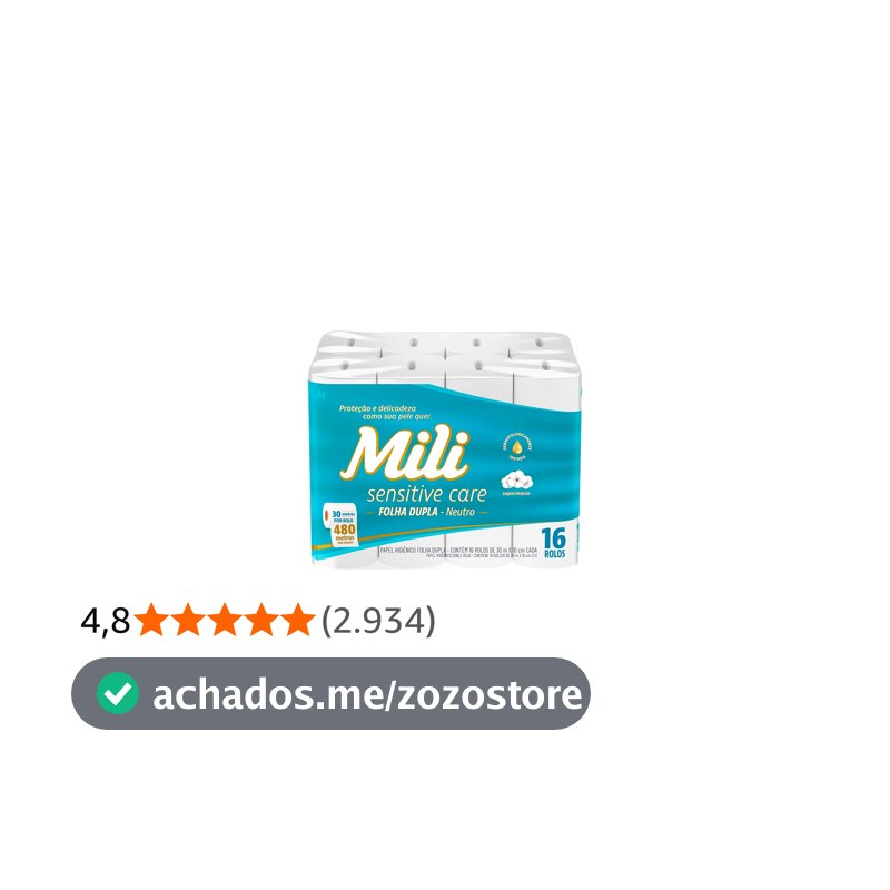 Mili Papel Higiênico Sensitive Care 30m Folha Dupla Neutro -16 rolos
