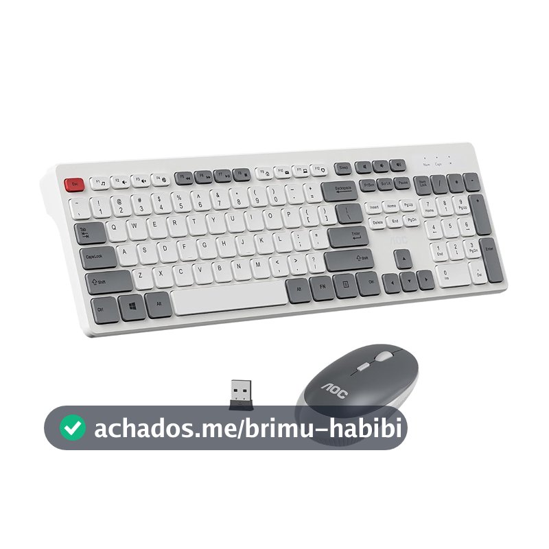 Combo de Teclado e Mouse sem Fio AOC KM600, Conexão Sem Fio 2,4 GHz, Mouse 3 DPI Ajustável Até 1600, Combo Teclado e Mouse Design Ergonômico, Compatível com PC e Mac（Layout americano)