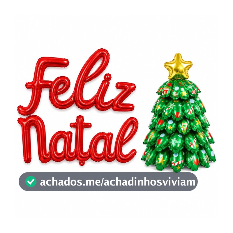 Kit Balões Feliz Natal Metalizados com Mini Árvore para Decoração de Natal