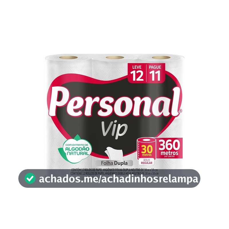 Personal VIP - Papel Higiênico, Folha Dupla, 12 unidades (Embalagem pode variar)