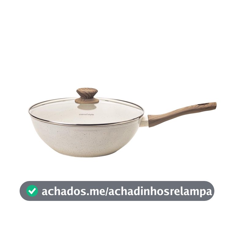 Mimo Style Frigideira Wok 28cm Linha Cook - Alumínio com Revestimento Cerâmico e Fundo Indução Marmol - Vanilla