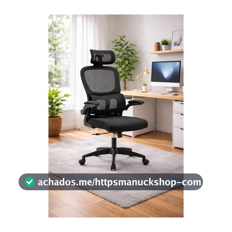 Cadeira de Escritório Ergonômica Estofada Preta com Regulagem de Altura e Rodízios