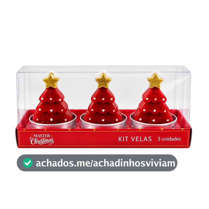Kit 3 Velas Decorativas Árvore de Natal com Estrela, em Parafina(vermelho).
