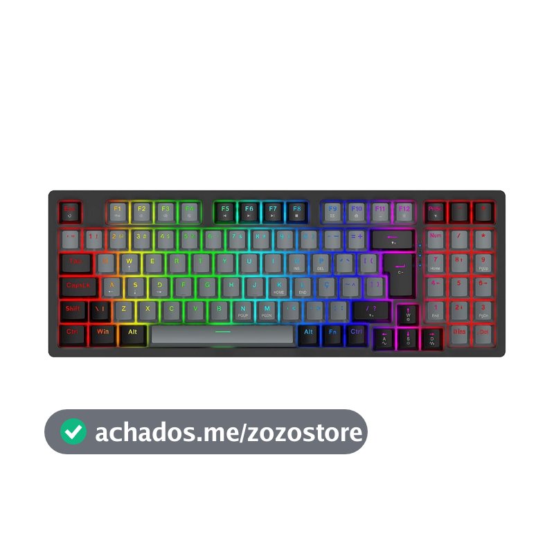 Teclado Mecânico Gamer com Fio 95 Teclas, RGB com 20 Modos de Iluminação, Switch Vermelho Hot Swap, Anti Ghosting, Teclado Compacto USB para PC, Notebook, Windows e Mac (Cinza)
