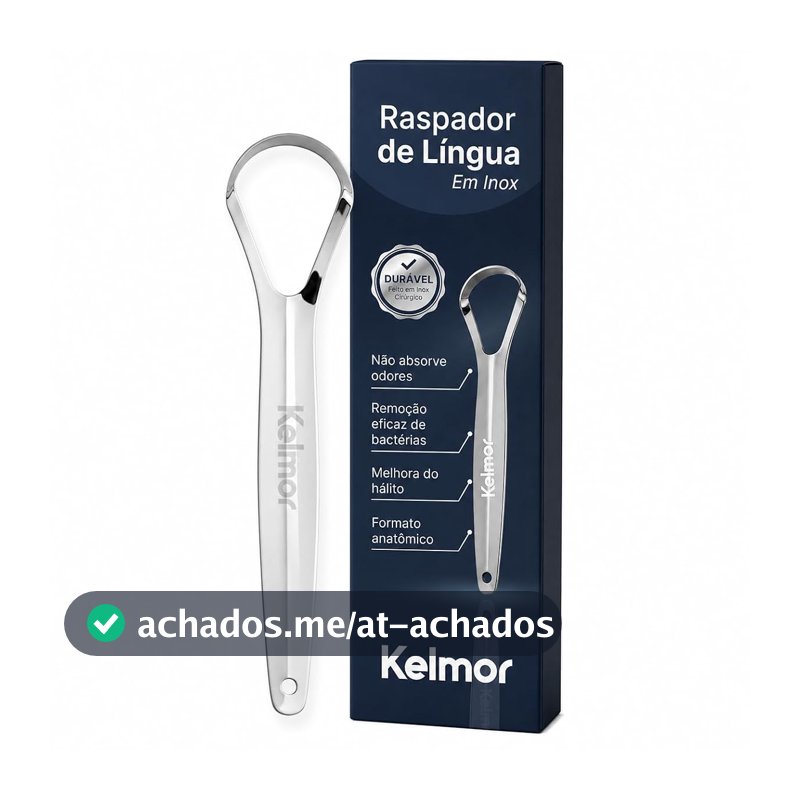 KELMOR Raspador De Língua Inox Cirúrgico Limpador Bucal Profissional Escova de Língua em Aço Inoxidável Higiene Oral Combate Mau Hálito Fácil Uso e Limpeza Durável e Anatômico