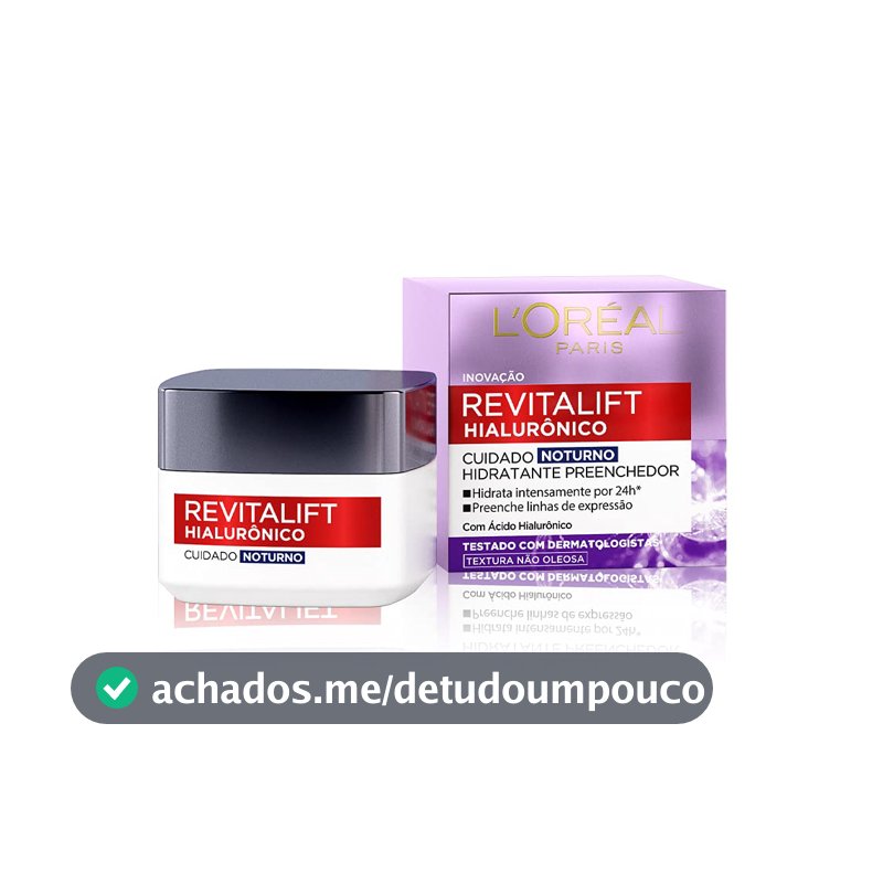 L'Oréal Paris Revitalift Hialurônico Creme Facial Noturno, com Ácido Hialurônico Puro, Com textura leve, preenche linhas de expressão e hidrata a pele intensamente por 24h, 49g