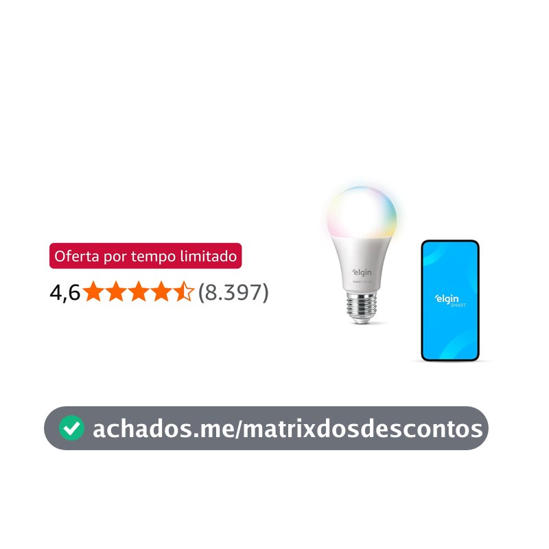 Lâmpada Inteligente Mais Potente 15W Smart Color RGB Wifi Elgin compatível com Alexa e Google Home