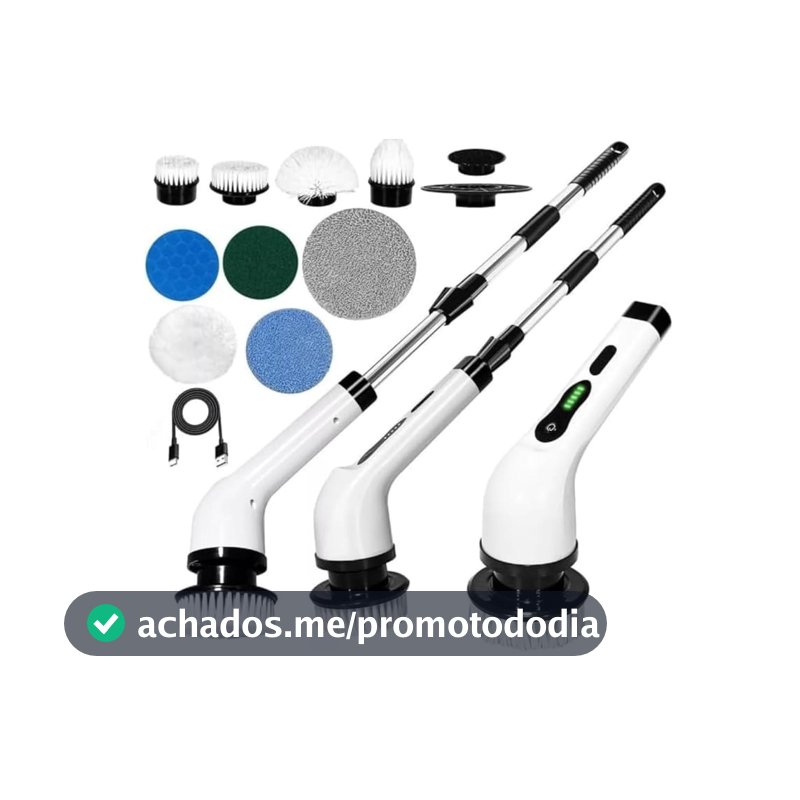 Esfregão Elétrico Profissional 9 em 1 Recarregável Mop 360º Sem Fio Potente Portátil Limpeza Pesada Banheiro Cozinha Piso Azulejo Janela Escova Multiuso Compacto Giratório Casa Premium Ajustavel