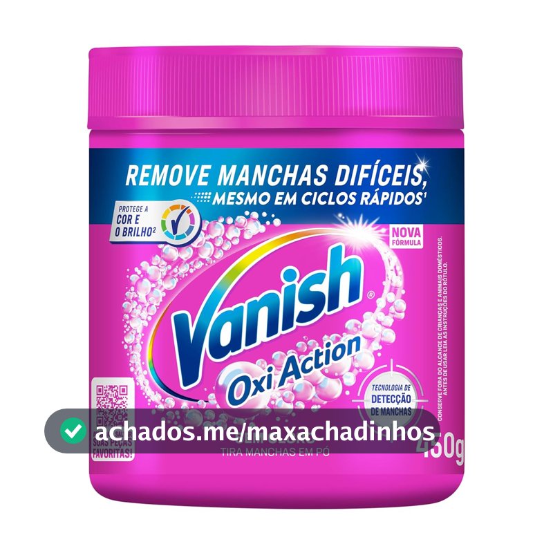 Tira Manchas em Pó Vanish Oxi Action Pink Refil 450g para Roupas Coloridas, Sem Cloro, com Percarbonato, Remove Manchas Difíceis, Preserva as Cores e Deixa as Roupas Como Novas
