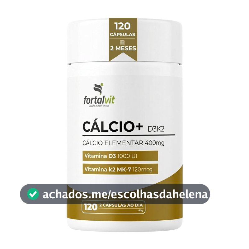 CÁLCIO + D3 K2 MK7-120 Cápsulas, Longa duração: 2 Meses de Uso - Cálcio Elementar (400mg) Vitamina D3, Vitamina K2-MK7, Fortalvit