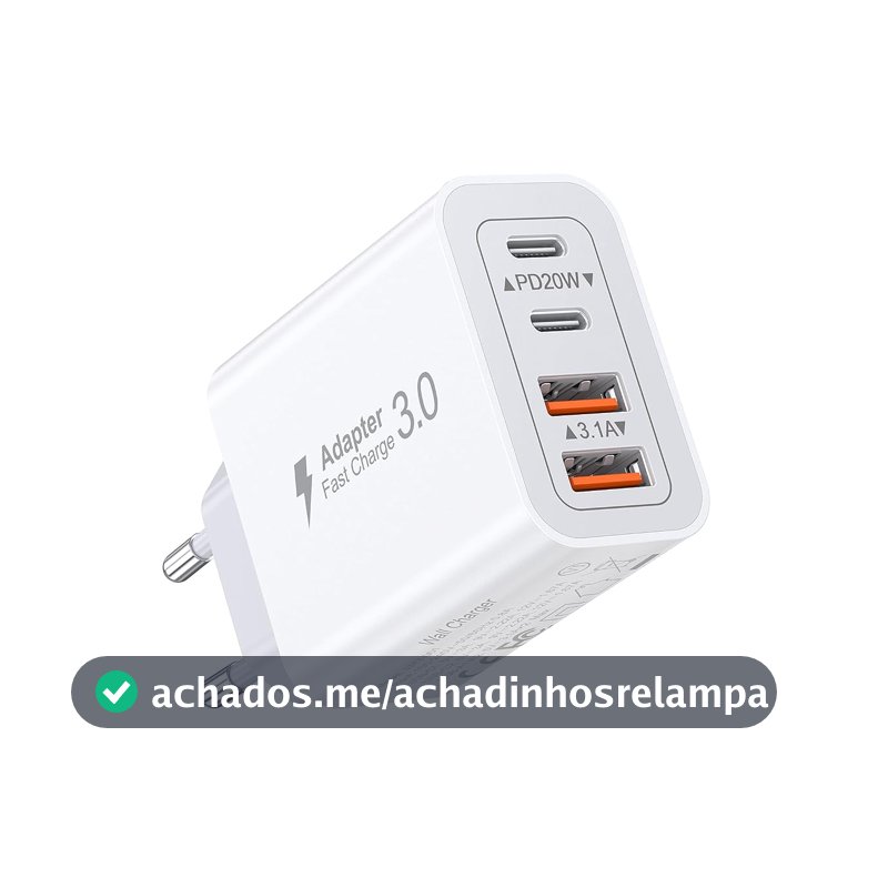 Carregador USB C de 40 W, bloco de carregamento rápido com plugue de parede, adaptador de energia PD+QC de 4 portas, caixa tipo tijolo com várias portas para iPhone 16/15/14/13/12/11/Pro Max