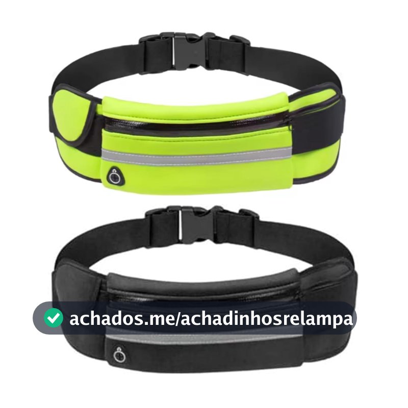Pochete Esportiva Impermeável Kit com 2 Unidades para Corrida Academia Caminhada Ciclismo Ajustável até 120 cm 3 Compartimentos para Celular Chaves Documentos Doleira Esportiva (Preto + Verde Flúor)