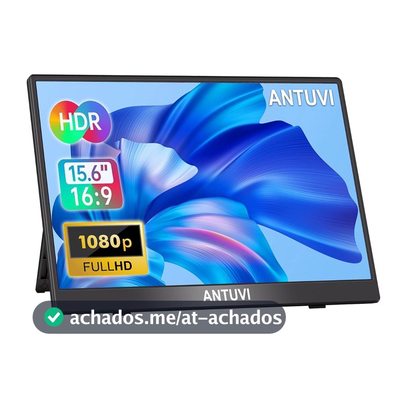 ANTUVI Monitor Portátil 15.6'', 1080P, MINI Segunda de Notebook Extensor De Tela, Ultra-Slim e portátil, com alto-falante de pé, Adequado para Viagens, Casa, Trabalho/Jogos