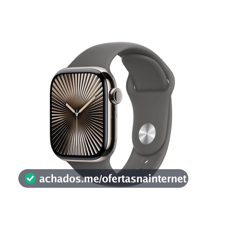 Apple Watch Series 10 GPS + Cellular • Caixa natural de titânio – 42 mm • Pulseira esportiva cinza-pedra – P/M
