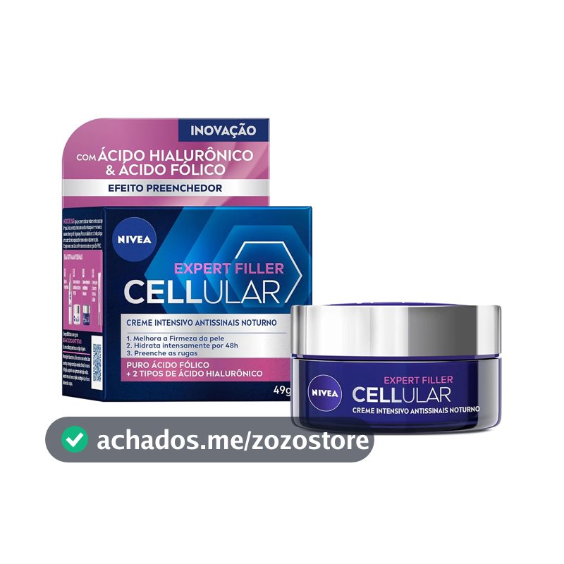 NIVEA Creme Facial Antissinais Cellular Filler Noite 49g, Hidratação Intensa 48h, Pele Firme, Preenche Rugas, Ácido Hialurônico, Cuidado Noturno