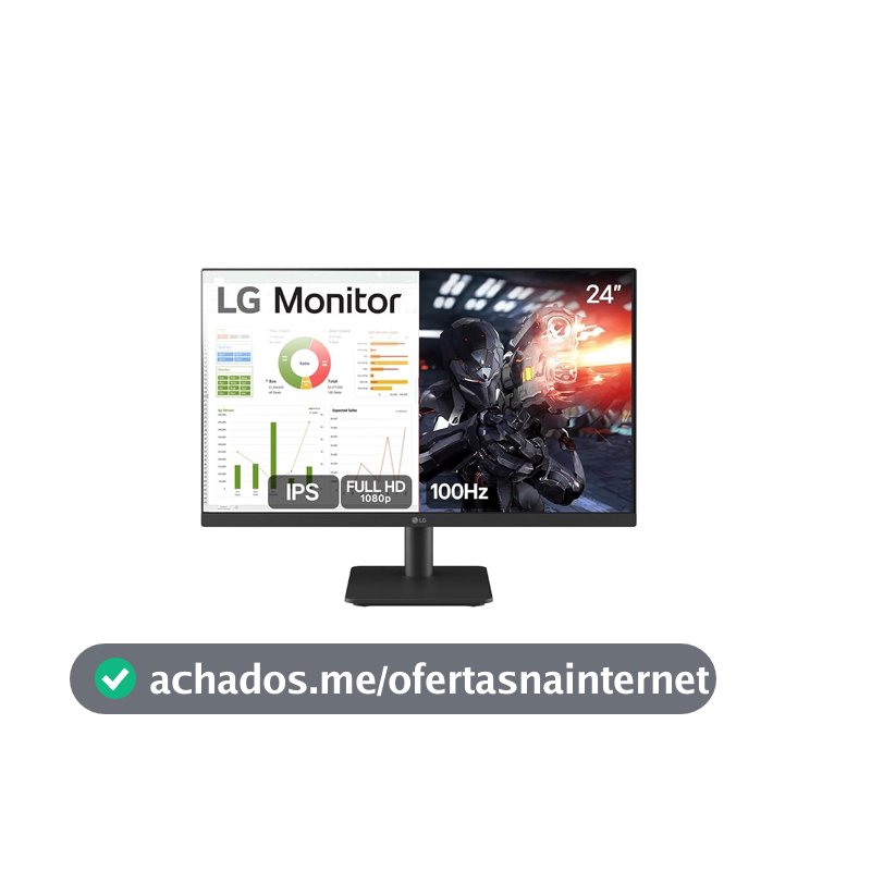 Monitor PC Gamer LG 24” IPS 100Hz Full HD HDMI 2x, Preto - 24MS500