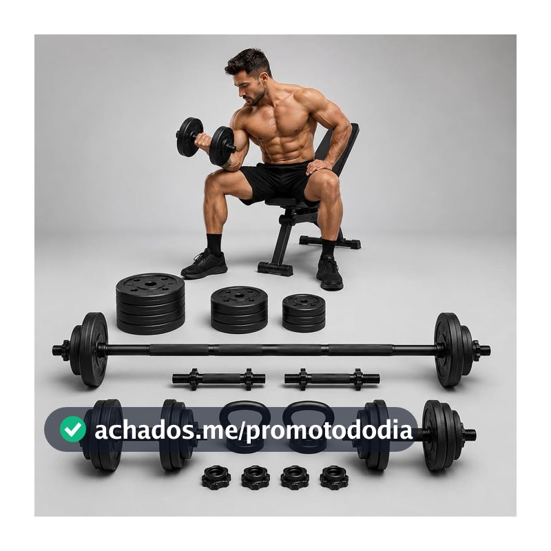 Kit de Halteres Ajustável 6 em 1 15kg com Barra Longa, Barra Curta, Kettlebell e Apoio para Flexões, Pesos Multifuncionais para Musculação e Treino Completo em Casa, Pegada Antiderrapante para Academia