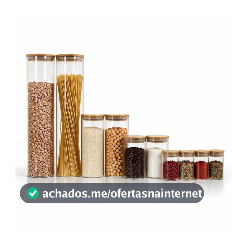 Oikos - Kit 10 Potes de Vidro Herméticos Redondos com Tampa de Bambu