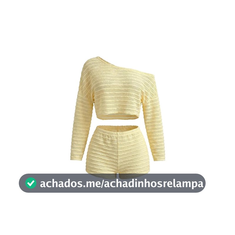 Conjunto feminino de 2 peças de crochê com ombros de fora e shorts de praia