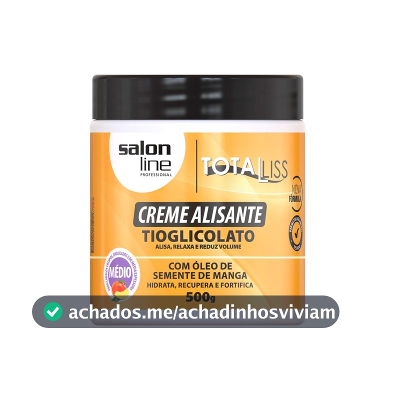 Salon Line, Creme Alisante, Total Liss, Óleo de Semente de Manga, Médio - Para Cabelos Cacheados e Crespos, 500g