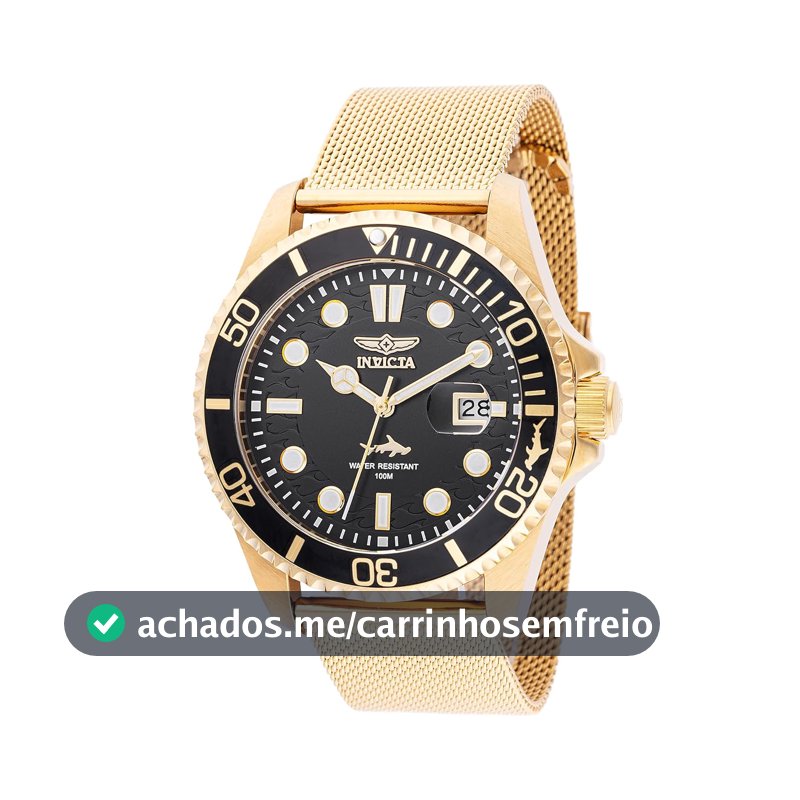 INVICTA Mostrador masculino Pro Diver 43 mm de aço inoxidável dourado e quartzo PC32