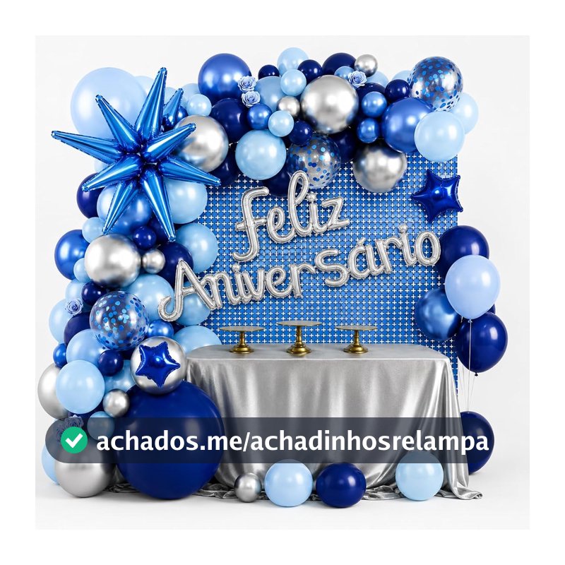 Kit Decoração de Aniversário com Balões, Letreiro e Cortina Azul