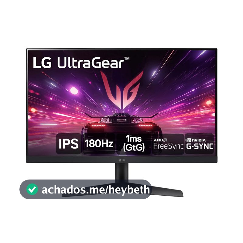 Monitor Gamer LG UltraGear 24” IPS, Full HD, 180Hz, 1ms (GtG), HDMI, DisplayPort, HDR10, sRGB 99%, NVIDIA® G-SYNC®, AMD FreeSync™, Preto - 24GS60F-B