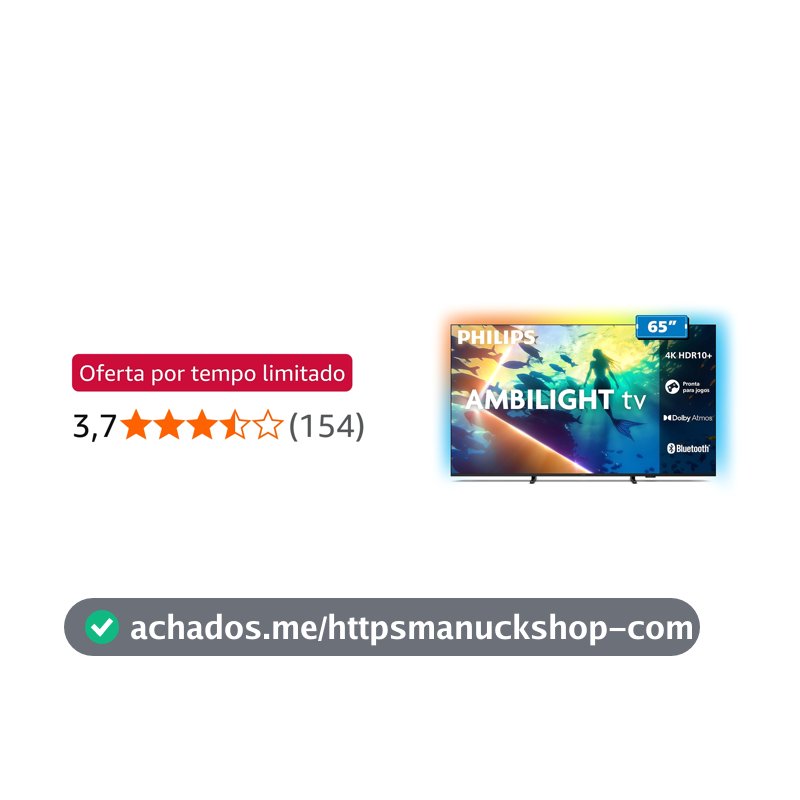 PHILIPS, Smart TV Ambilight 65" 4K, Titan OS, 65PUG8100/78, Comando de Voz, HDR10+/Dolby Atmos, VRR/ALLM, Bluetooth
