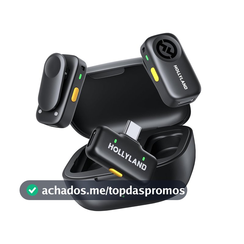 Hollyland LARK A1 Duo – Microfone Sem Fio Mini para iPhone 15/16 e Android (2TX + USB-C RX + Case de Carregamento), Microfone Magnético para YouTube, TikTok, Podcast e Entrevistas (Preto)