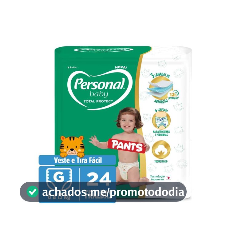 Personal Fralda Baby Total Protect Pants Grande, 24 Unidades