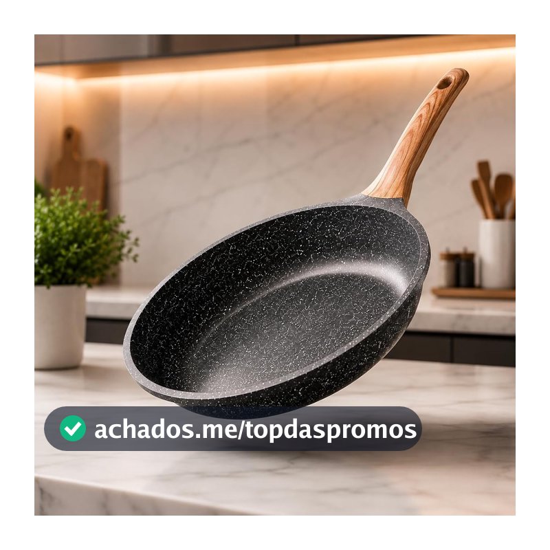 Frigideira Cerâmica Antiaderente Premium Cabo de Madeira Ergonômico, Fundo de Indução, Compatível com Fogão a Gás, Elétrico, Indução, e Vitrocerâmico Cozimento Saudável Frita Sem Óleo