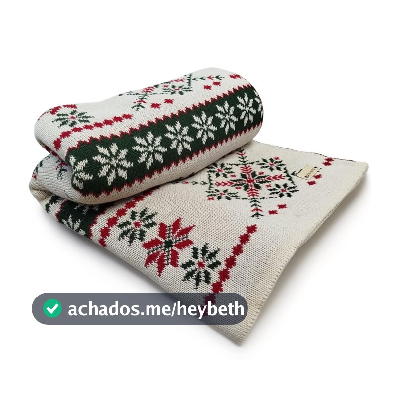 Manta Natalina Tricô Flocos Bege Decorativa Enfeite Natal Sofá Poltrona Sala F8