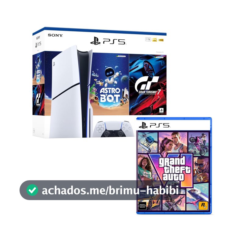 Bundle GTA VI + PlayStation 5 Slim Disk Pacote Astro Bot e Gran Turismo 7