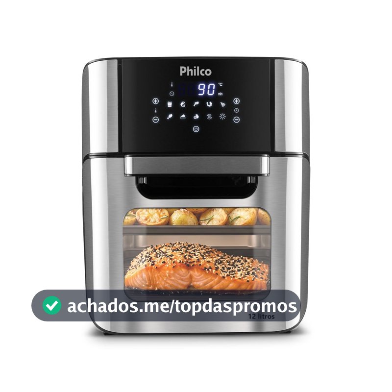 Philco Fritadeira Air Fryer Forno Oven 12L, Preto/Inox, 1800W, 127V - PFR2200P