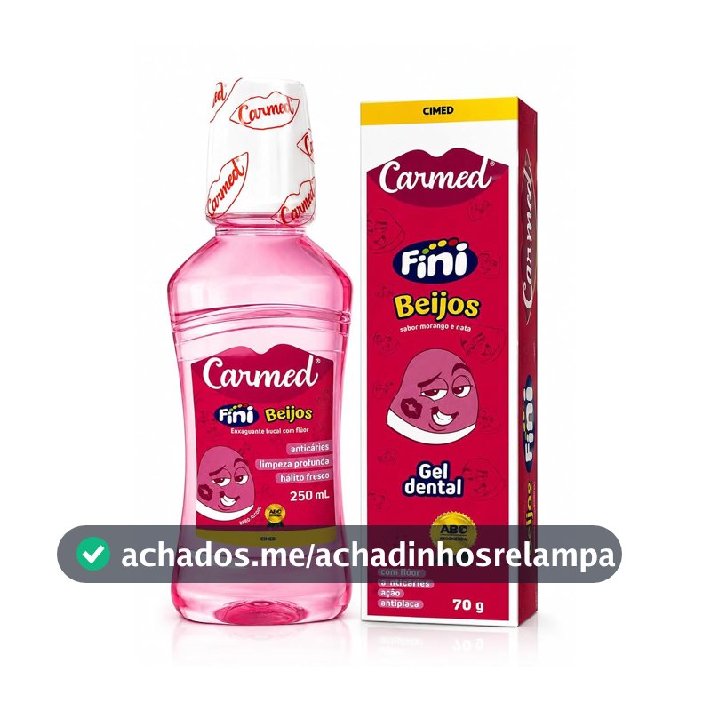 Gel Dental 70g + Enxaguante Bucal Carmed Beijos 250mL com Flúor