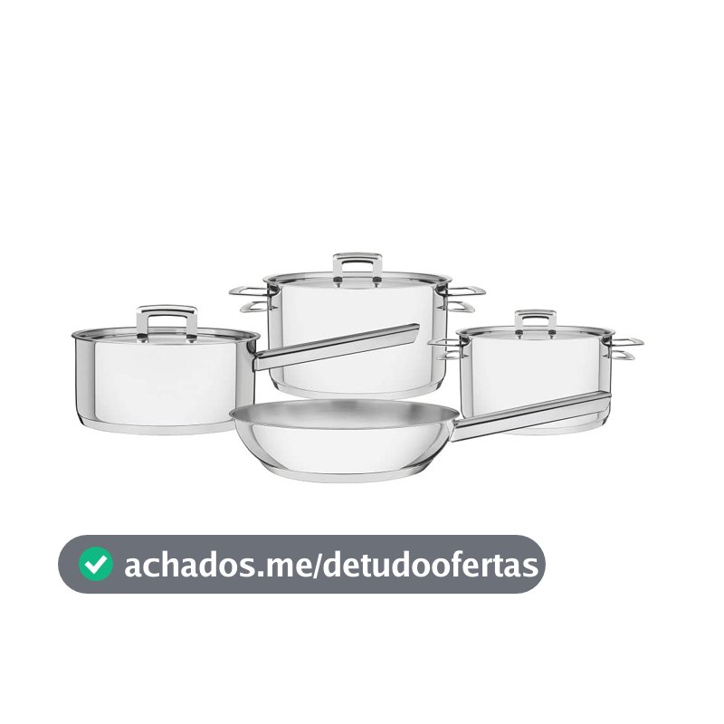 Jogo de Panelas Fundo Triplo com Tampa Plana 4 Peças Tramontina Inox
