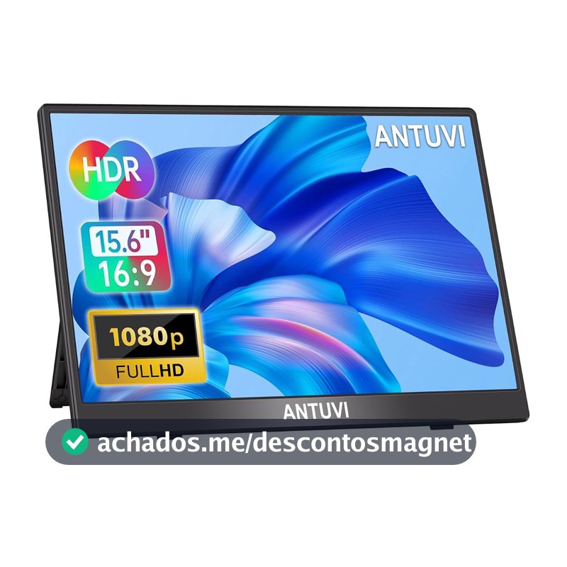 ANTUVI Monitor Portátil 15.6'', 1080P, MINI Segunda de Notebook Extensor De Tela, Ultra-Slim e portátil, com alto-falante de pé, Adequado para Viagens, Casa, Trabalho/Jogos