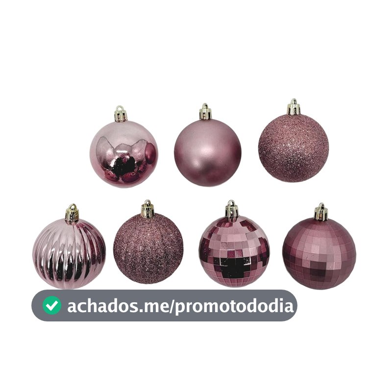 Rio Master Bolas de Natal Rosé Mistas Glitter e Espelhada 12 Unidades