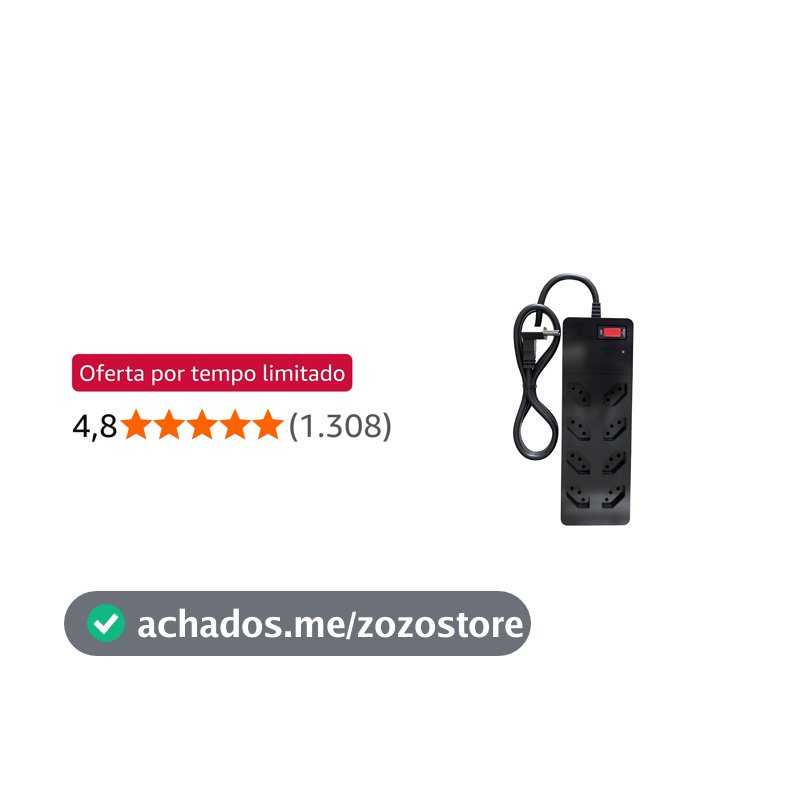 Filtro de Linha iCLAMPER Energia 8 com Proteção contra Surtos Elétricos(DPS) 8 Tomadas, 3 Pinos, 10 Amperes para PC, Notebook, Roteador, Monitor, Impressora, PS5, Alexa e etc, Bivolt, Cabo de 1m Preto