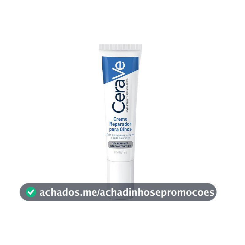 CeraVe Creme Reparador para Olhos, com 3 Ceramidas Essenciais e Ácido Hialurônico, Hidrata e Restaura a Barreira Protetora, Reduz Olheiras e Bolsas, Sem Perfume e Não Comedogênico, 15g