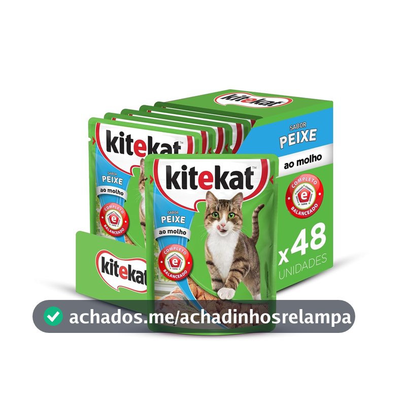 Pack Ração Úmida Kitekat Sachê Peixe ao Molho para Gatos Adultos 70 g - 48 unidades